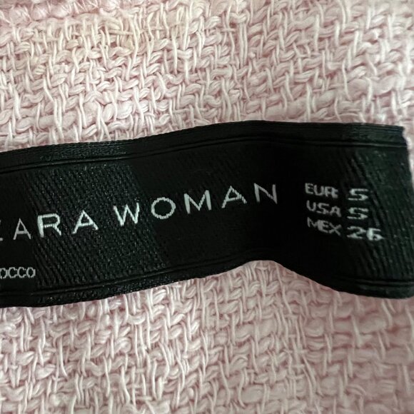 Zara Woman Pink Textured Open Front Tweed Coat With Fringe Trim Size Small - Picture 2 of 9